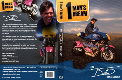 DVD cover on Britten bike called one man's dream